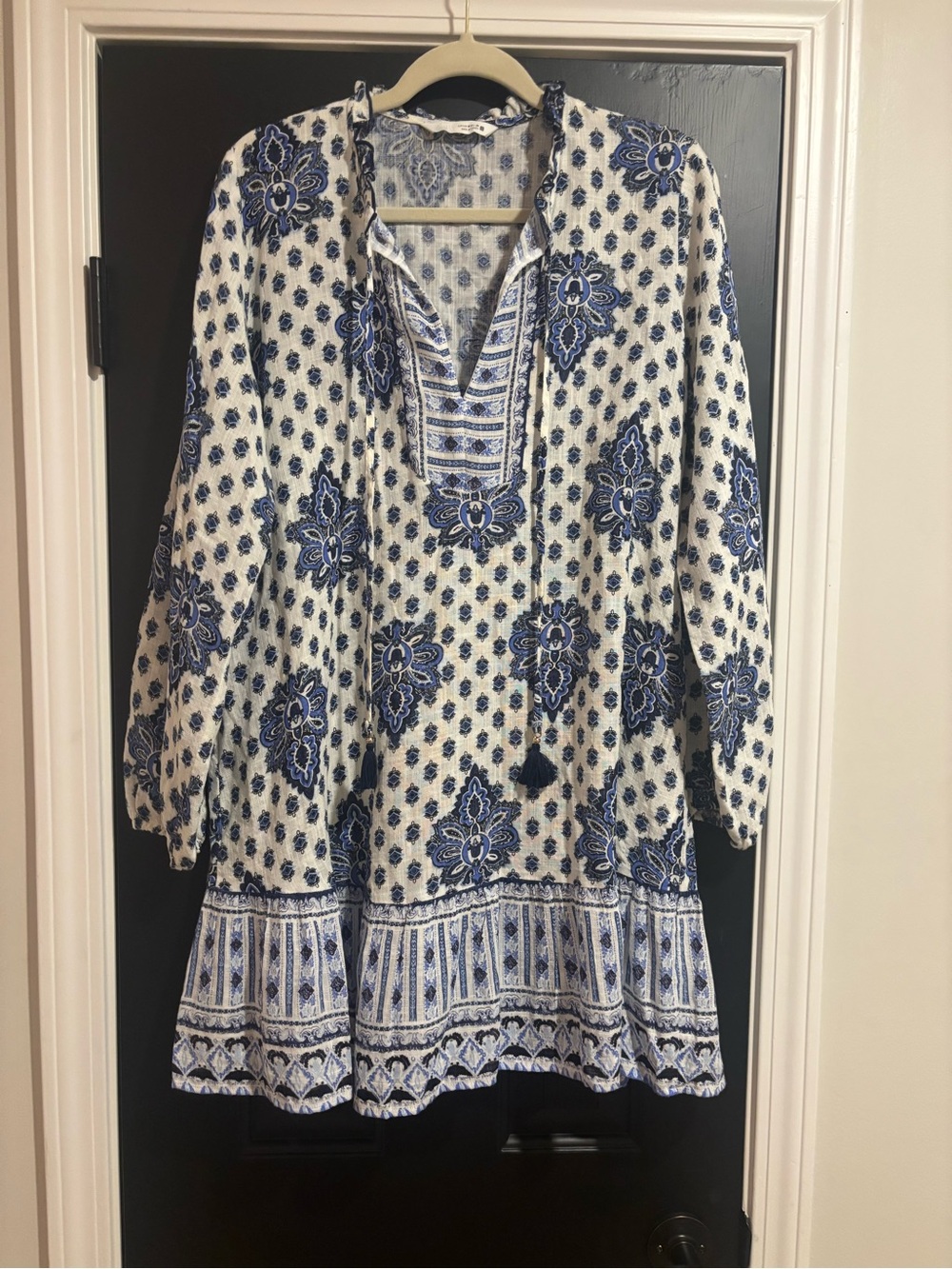 Zara White and Blue Floral Printed Tunic Dress